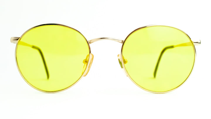 Rockstar Gold Yellow Round Vintage Sunglasses